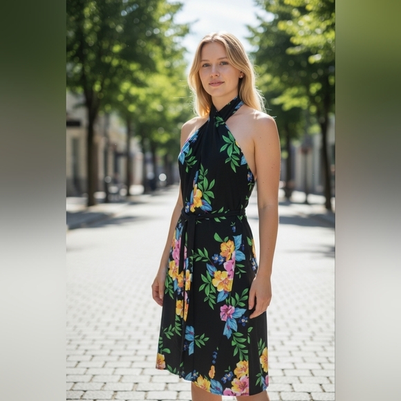 Lauren Ralph Lauren Pink Yellow Halter Dress Size 10